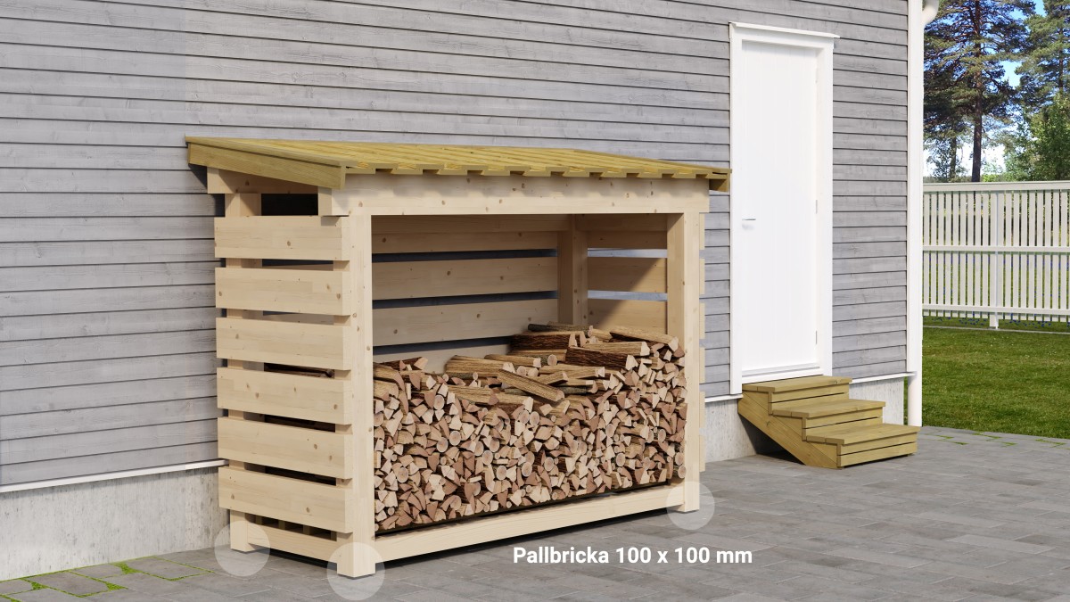 Vedbod miljö med pallbricka