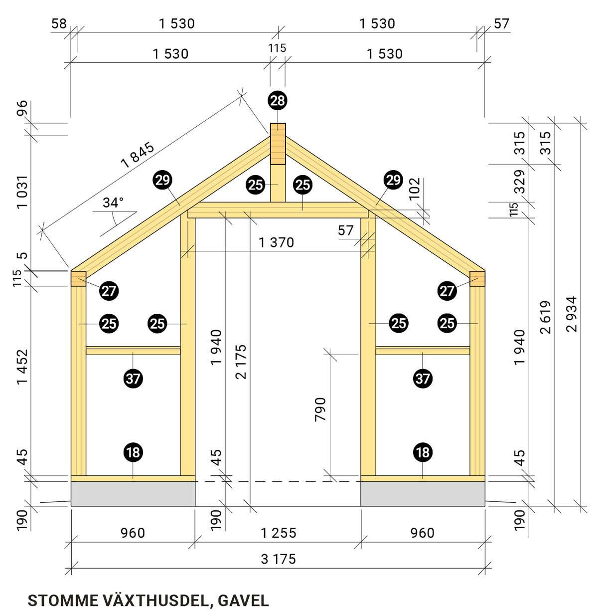 Växthuset Stomme växthusdel, gavel Växthuset Stomme växthusdel, gavel