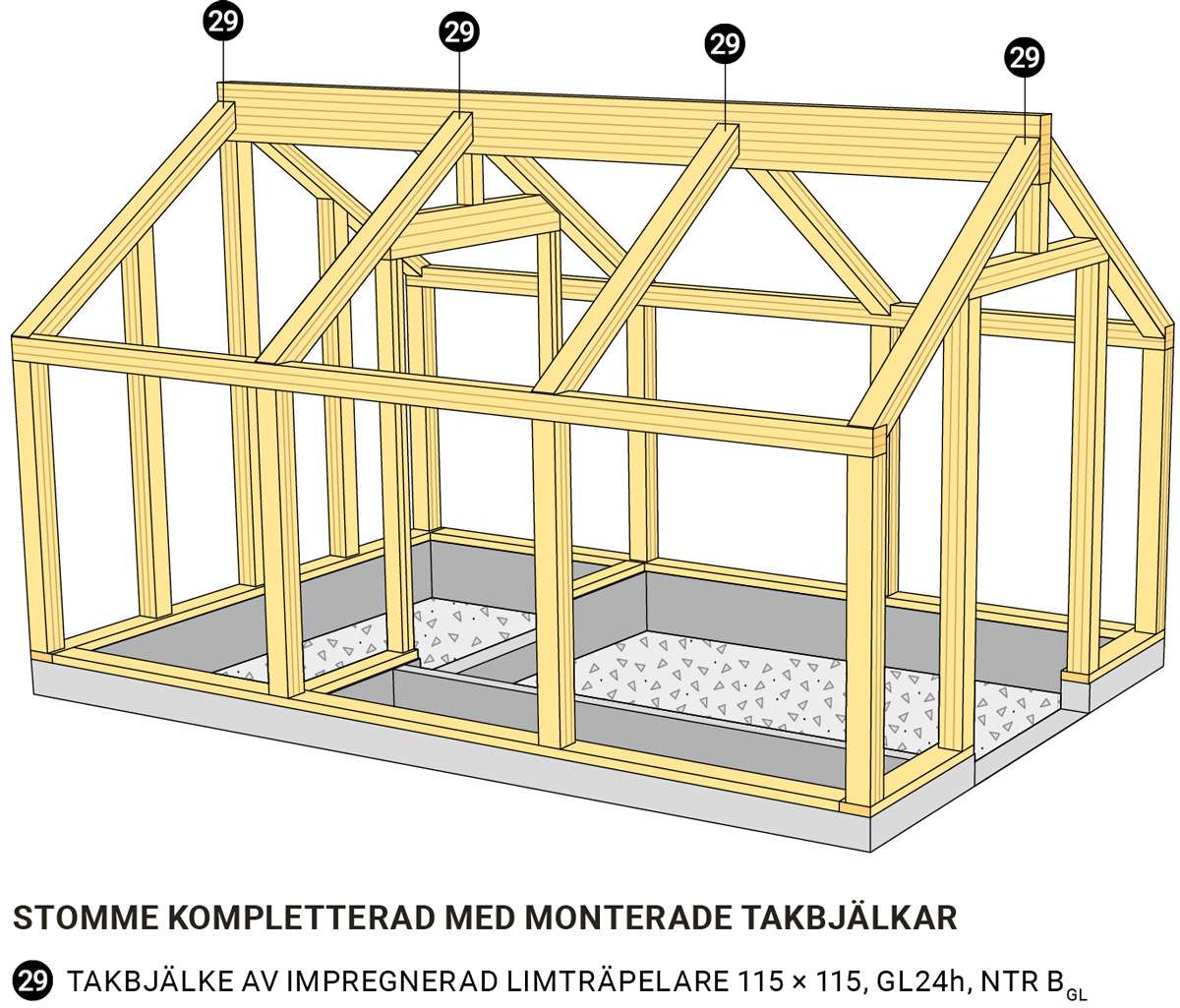 Växthuset - Stomme kompletterad med monterade takbjälkar Växthuset - Stomme kompletterad med monterade takbjälkar