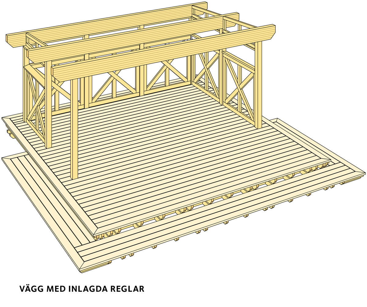 Vägg med inlagda reglar