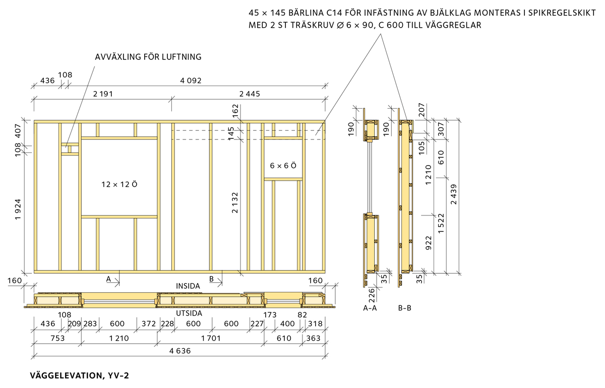 Attefallshus väggelevation vy 2