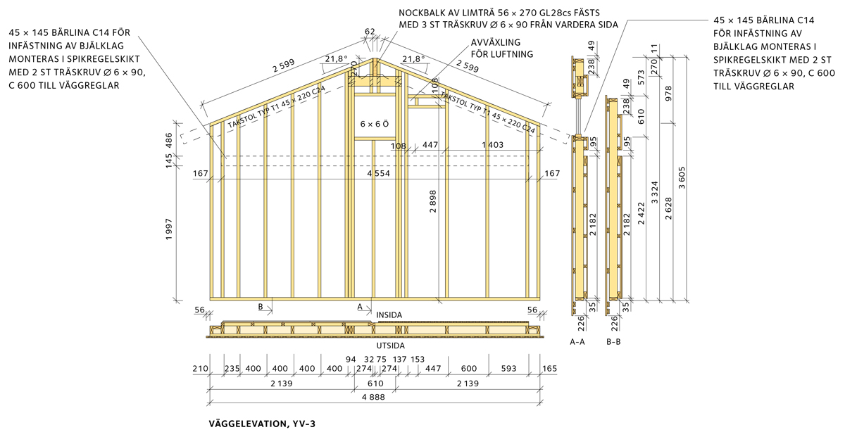 Attefallshus väggelevation vy 3