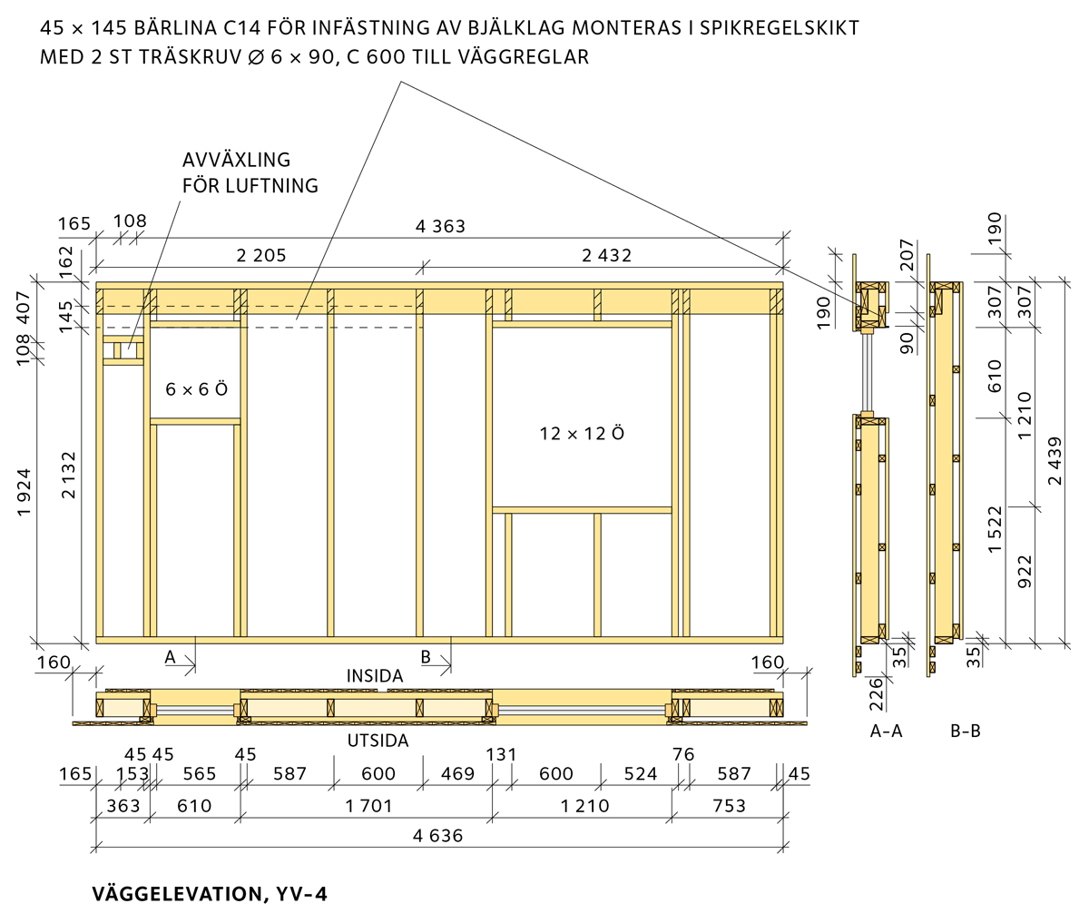 Attefallshus väggelevation vy 4