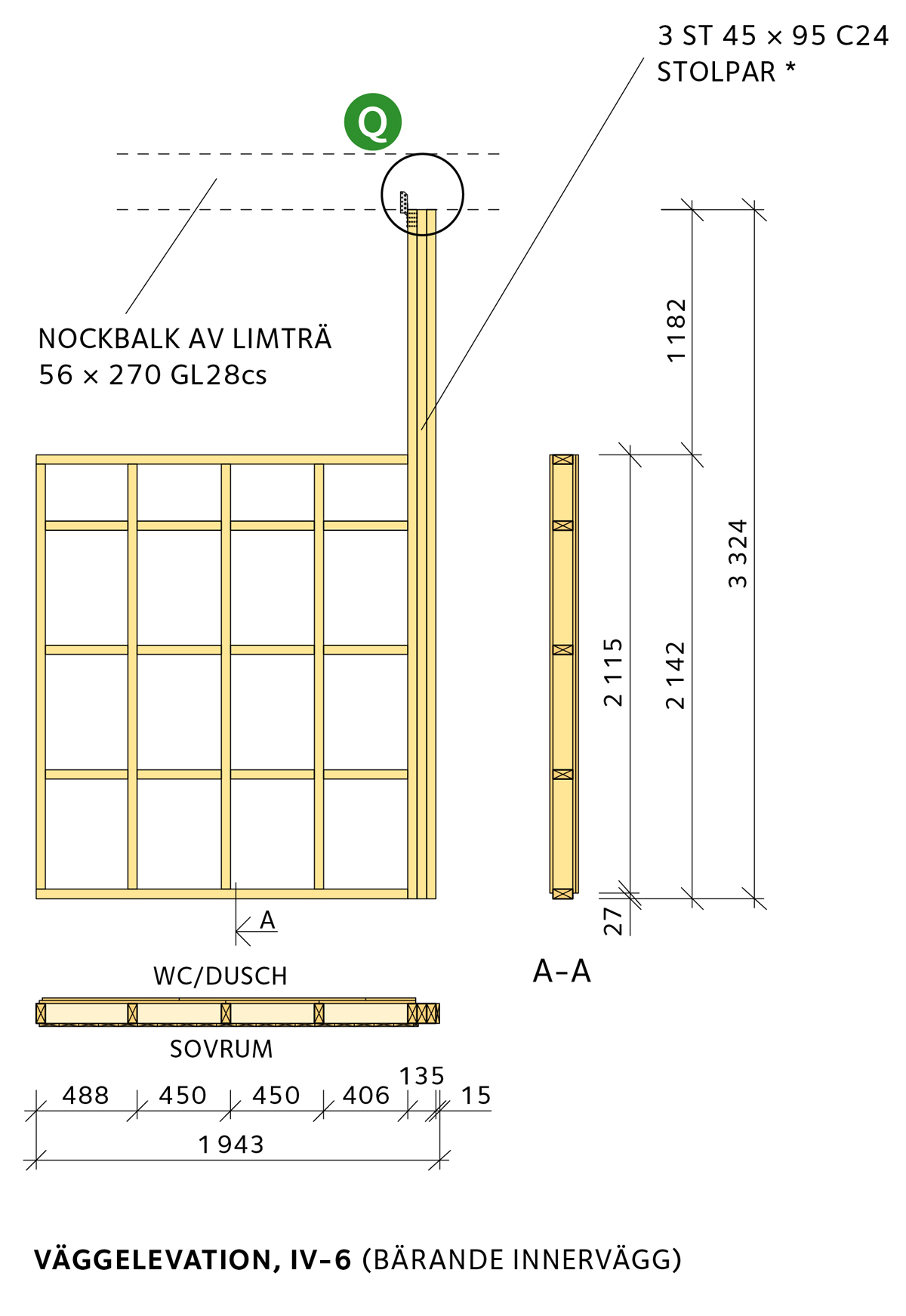 Attefallshus väggelevation vy 6